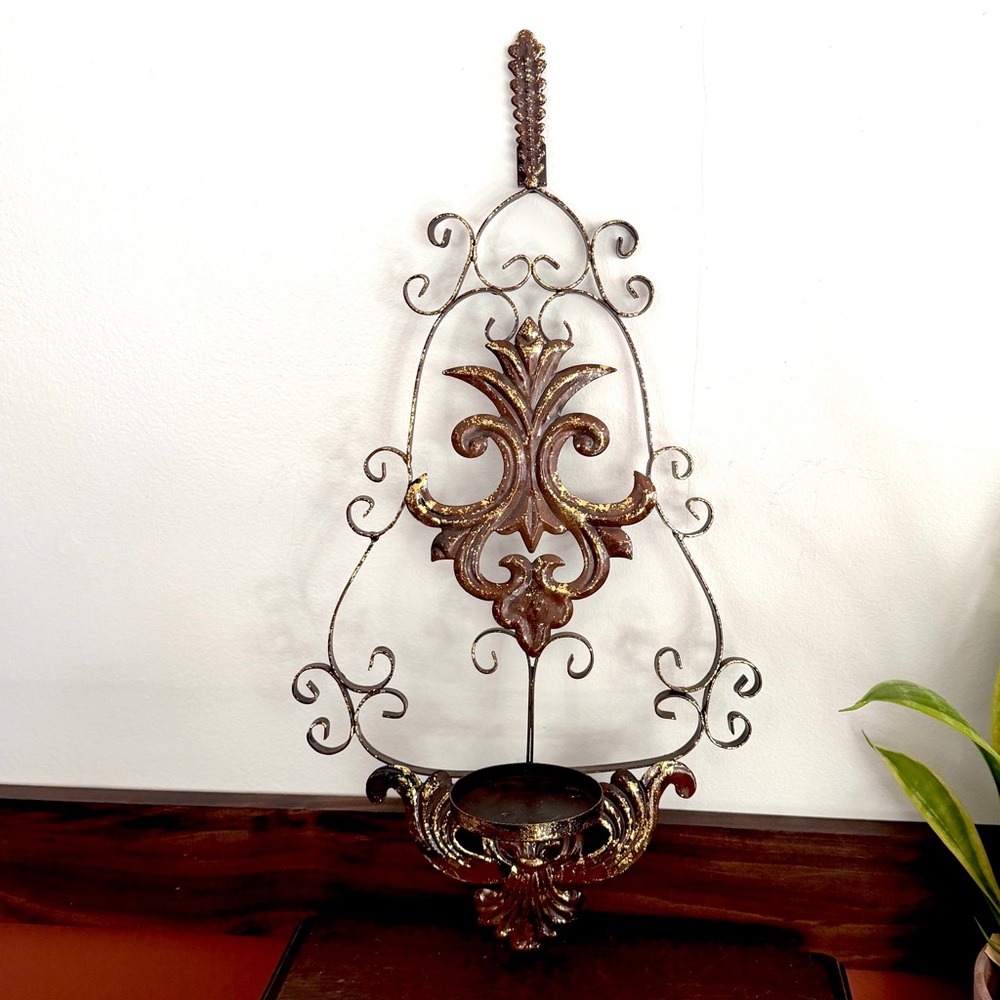 Vintage Style Candle Holder Wall Sconce Small Plant Holder Victorian Gold Speck